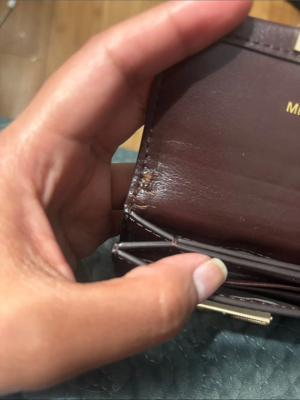 Michael Kors Plum Leather Studded Card Wallet with Gold Hardware